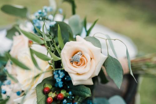 wedding ring in bridal bouquet