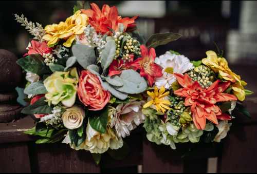 orange, yellow, and green bouquets