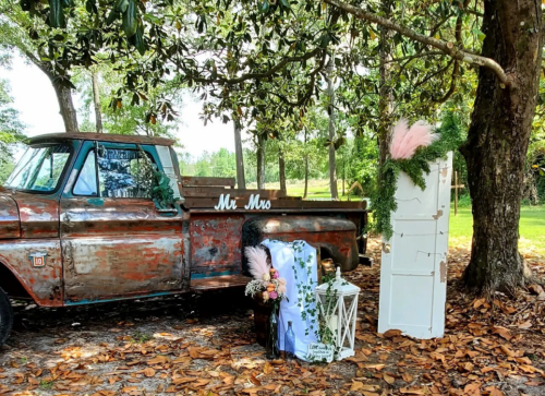 antique truck wedding backdrop